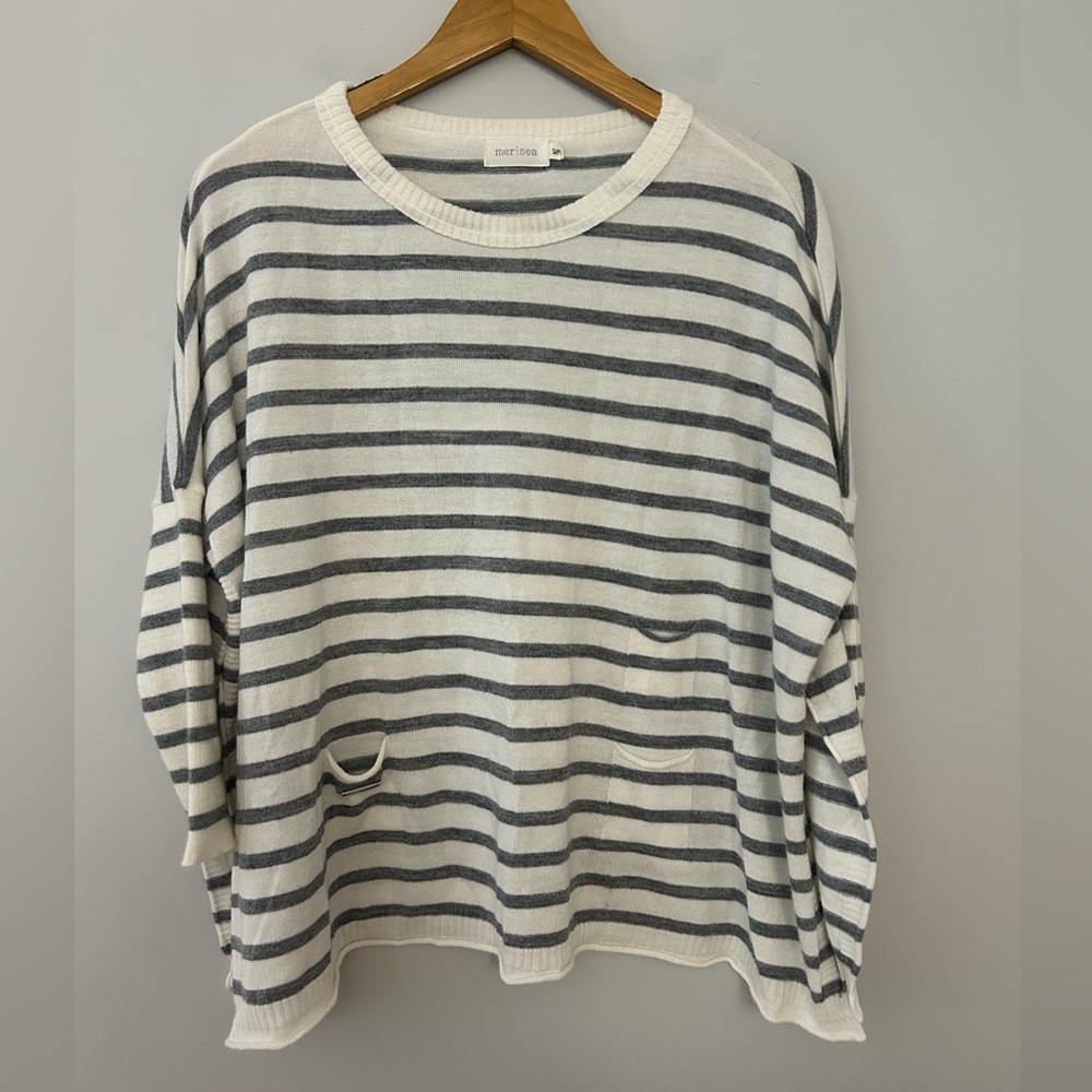 Mersea Catalina Travel Cream and Gray Striped Sweater